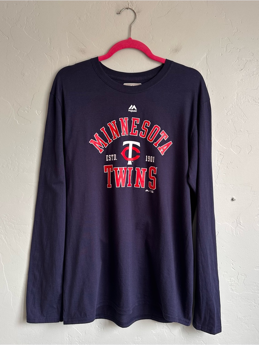 NWOT Majestic MLB Minnesota Twins Long Sleeve Navy Blue Tee Size Large